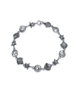 Sterling Silver Tropical Beach Jewelry Set with Sand Dollar, Starfish & Seashell Accents – Bracelet & Stud Earrings