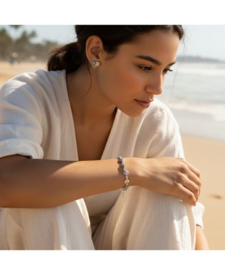 Sterling Silver Tropical Beach Jewelry Set with Sand Dollar, Starfish & Seashell Accents – Bracelet & Stud Earrings