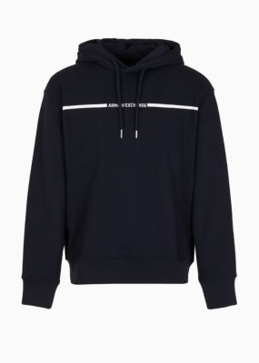 Men's French Terry Skinny Stripe Logo Drawstring Hoodie