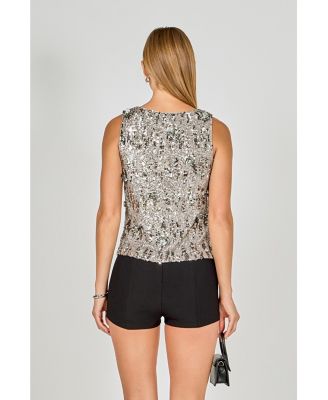 Women's Flower Applique sequins Top