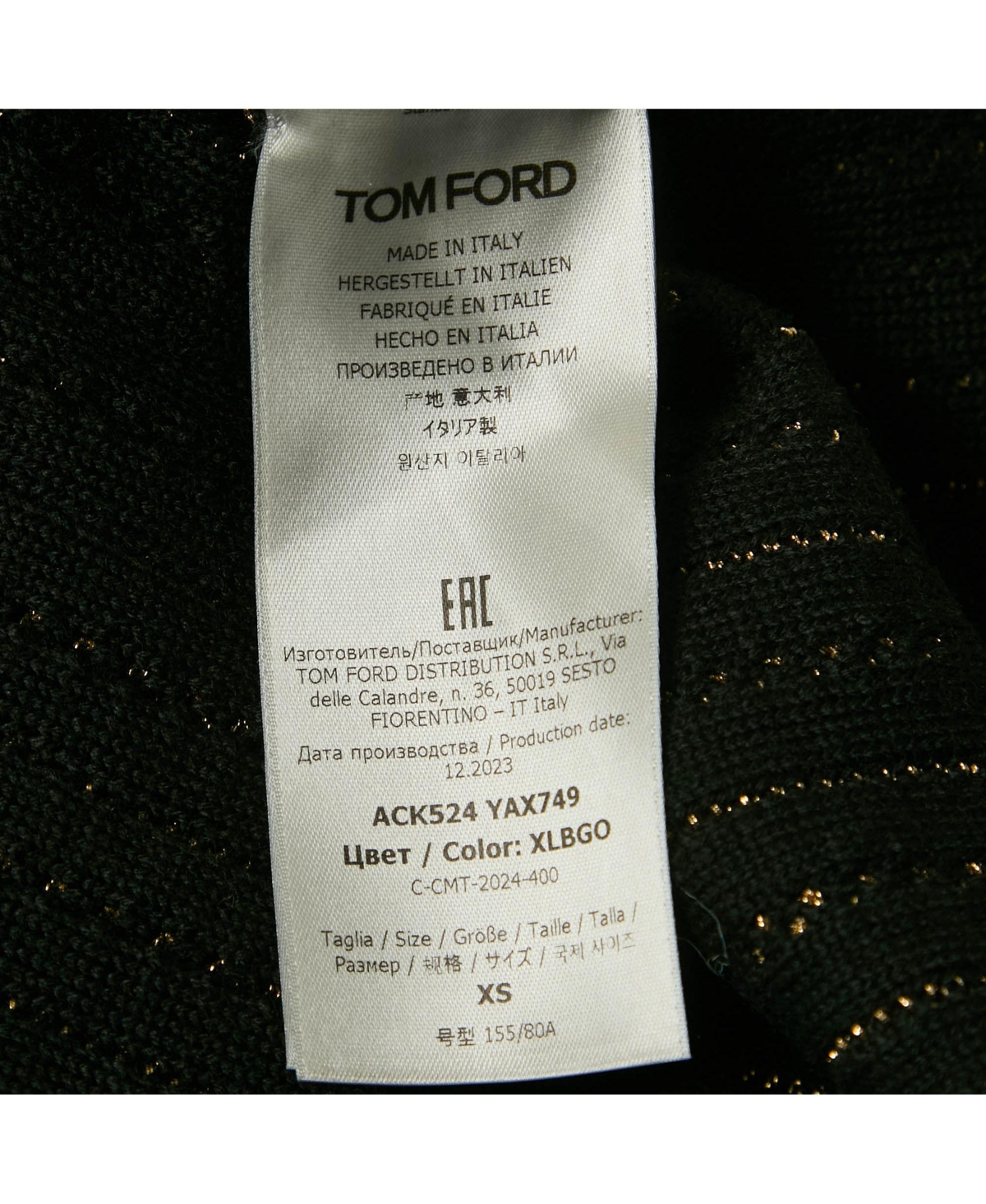 Pre-Owned Tom Ford Women's Black/gold Lurex Slinky Rib Knit Crewneck Maxi Dress