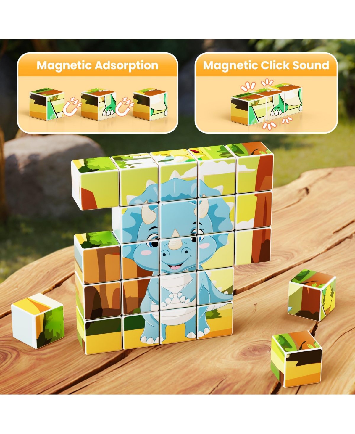 Contixo ST9 25-Piece Magnetic Dinosaur Puzzle Blocks – 6 Puzzles in One, Stem Learning Toy for Kids Ages 3+