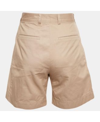 Women's Beige Cotton Twill Pleated Shorts