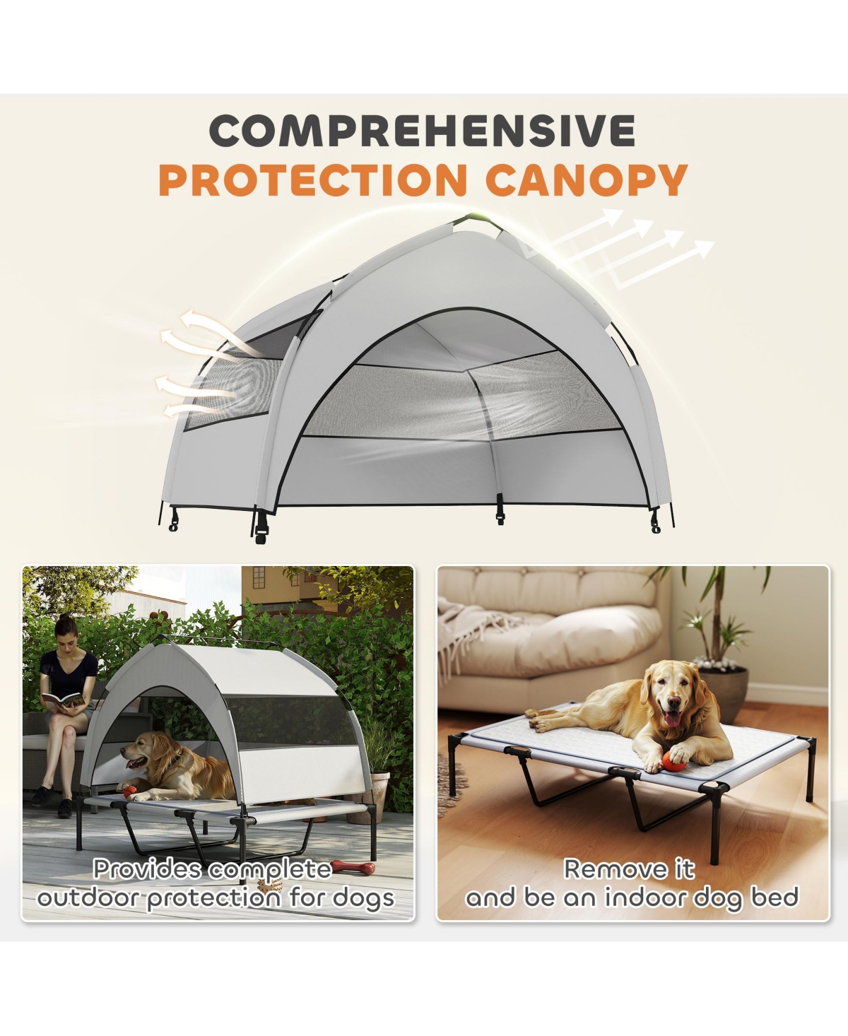 PawHut Elevated Dog Bed, Portable Raised Pet Bed with Canopy, Bag