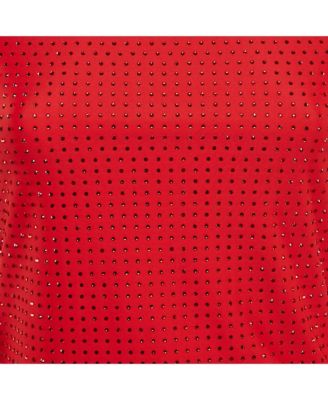 Women's Red Studded Jersey Long Sleeve Top