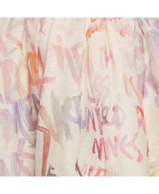 Women's Cream/multicolor Logo Print Linen And Silk Flared Mini