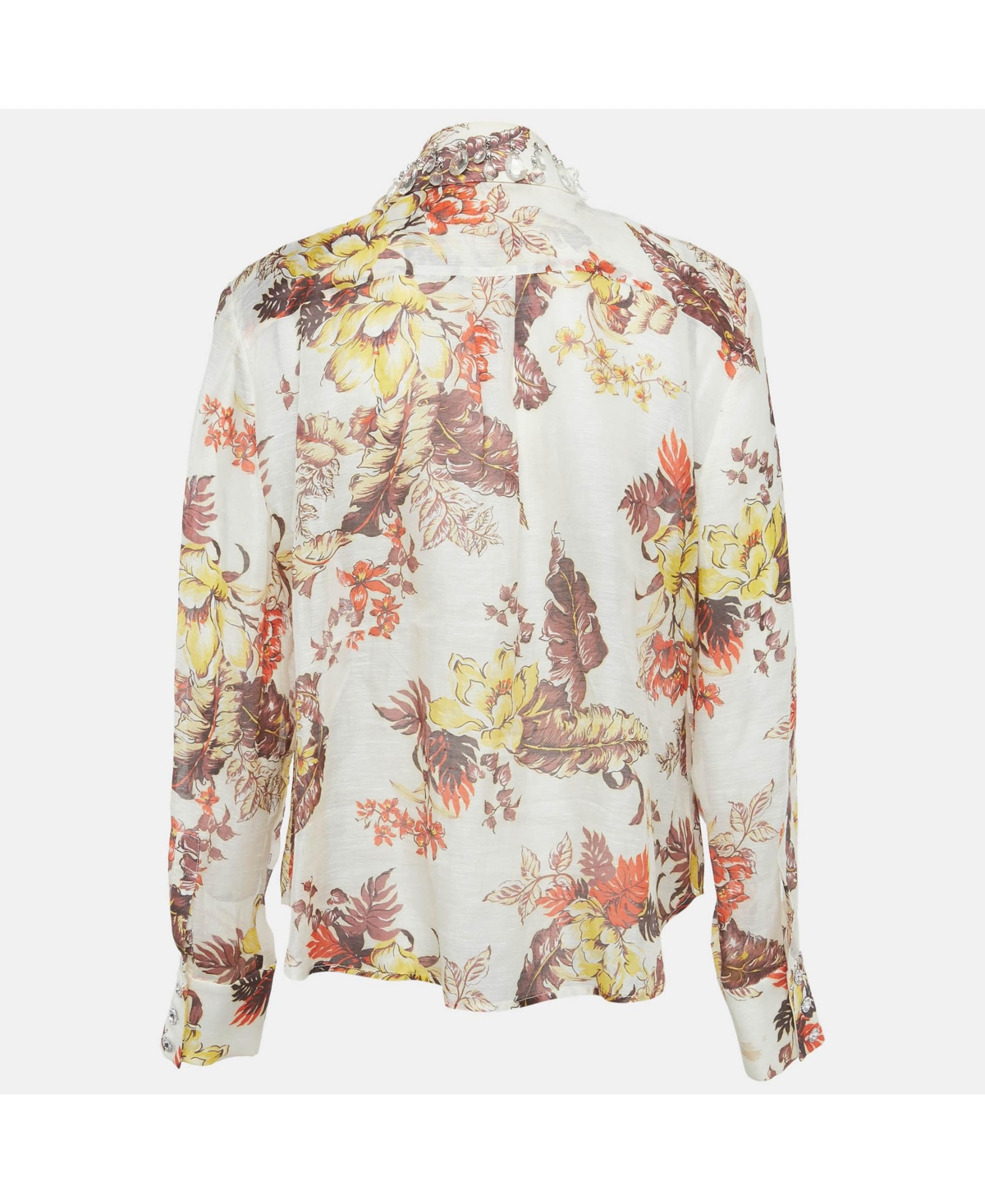 Pre-Owned Zimmermann Women's Beige Floral Print Embellished Linen & Silk Matchmaker Shirt