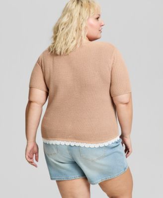 Trendy Plus Size Short-Sleeve Crewneck Cardigan