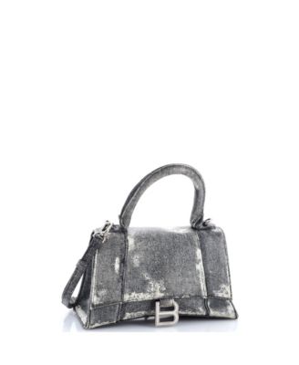 Small Hourglass Top Handle Bag Denim Printed Leather