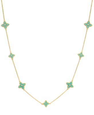 Amazonite (30-5/8 ct. t.w.) and White Topaz (1/4 ct. t.w.) Necklace in 14k Yellow Gold Over Silver