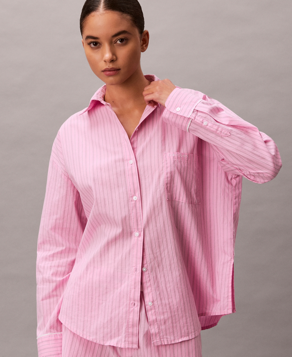 Calvin Klein Women's Poplin V-day Button-down Pajama Shirt In Pink