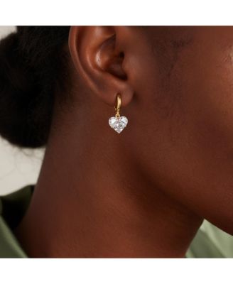 Gold-Tone Hoop Earrings with CZ Heart Charm