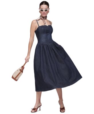 Women's Drop Waist Square Neck Midi Dress