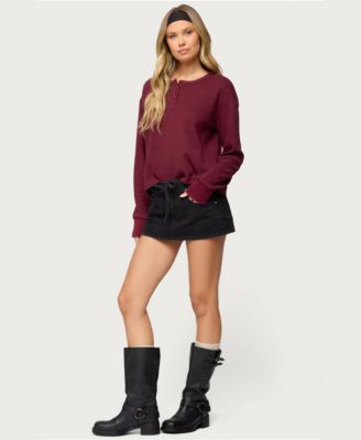 Women's Deni Long Sleeve Henley Waffle Top