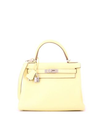 Kelly 28 Handbag Yellow Clemence with Palladium Hardware