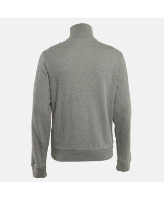 Men's Grey Logo Print Cotton Knit Zip-Up Jacket