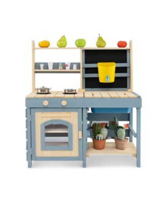 2-In-1 Outdoor Mud Kitchen with Faucet and Extra Chalkboard