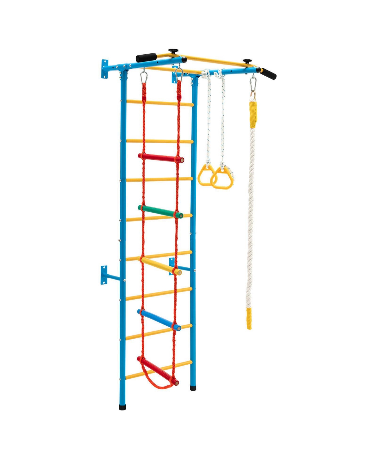 Skonyon 7 In 1 Kids Indoor Gym Playground Swedish Wall Ladder for Solid Wall-Yellow