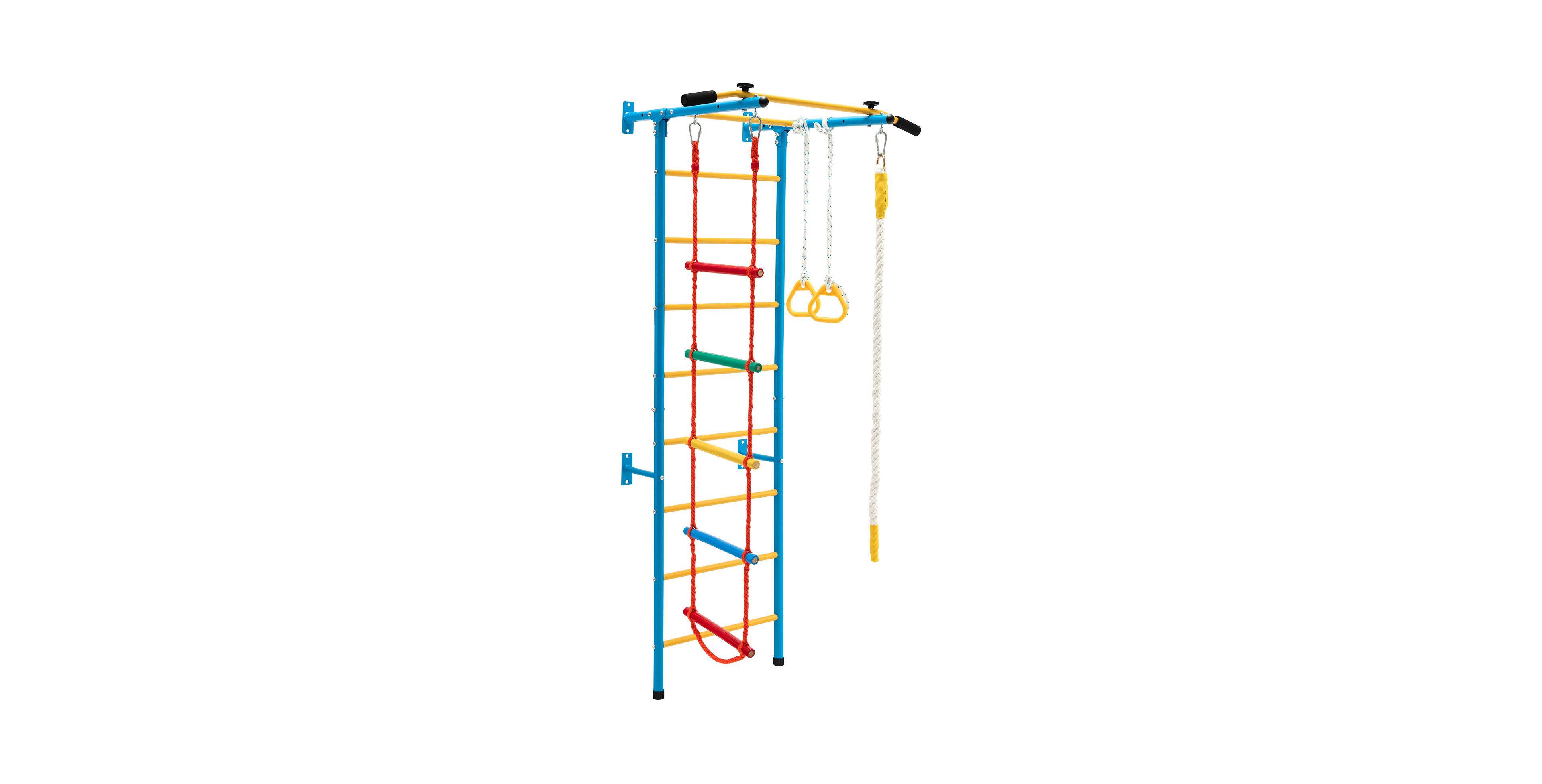 Skonyon 7 In 1 Kids Indoor Gym Playground Swedish Wall Ladder for Solid Wall-Yellow
