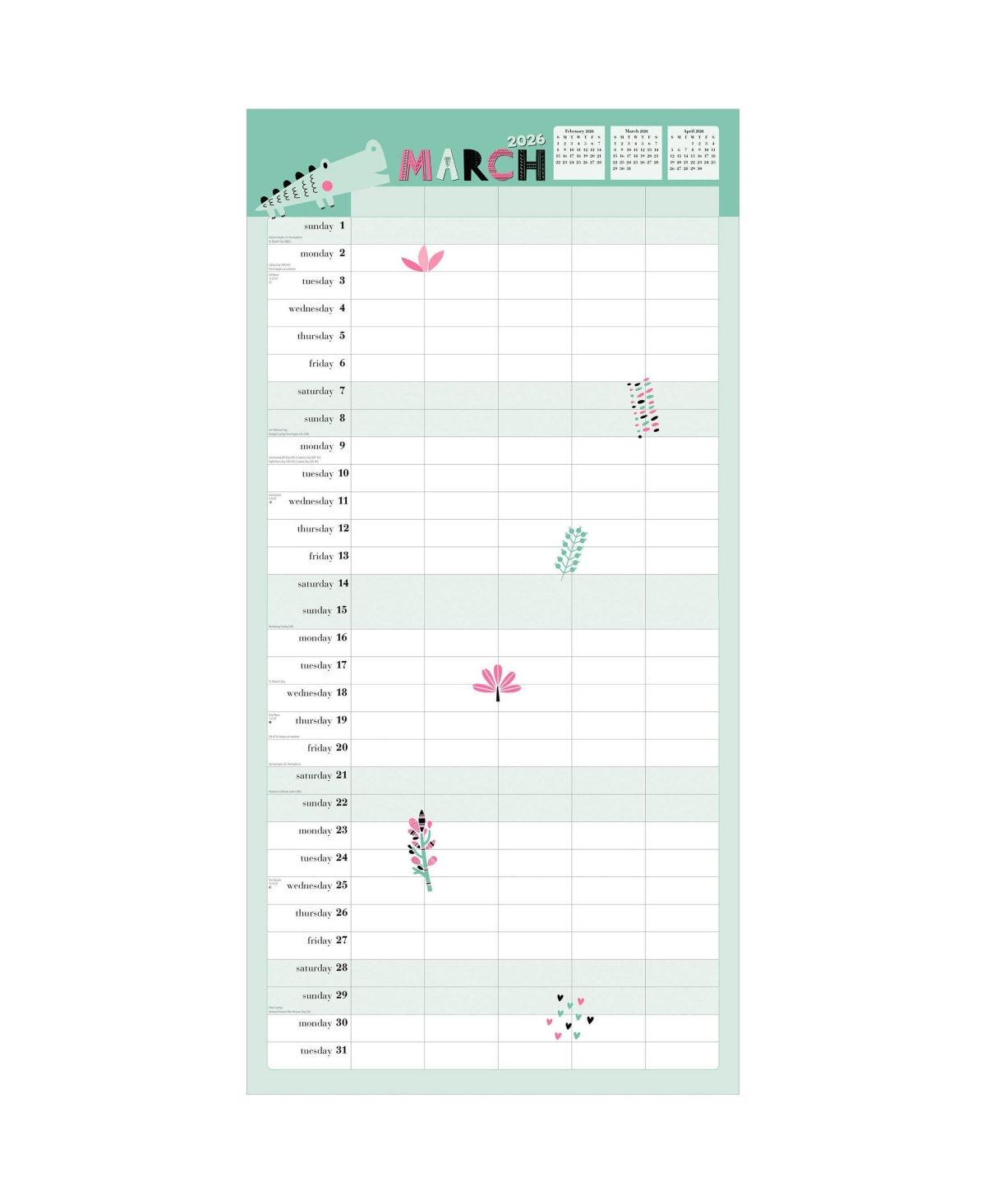 BrownTrout Plastic-Free Matte Paper Monthly Wall Calendar with Sticker Sheet, 12 x 24 Inch, The Very Busy Family Organizer 2026