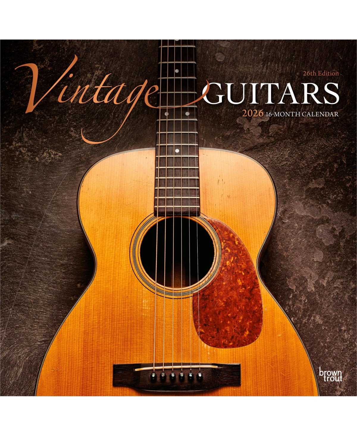 BrownTrout Vintage Guitars | 2026 12 x 24 Inch (Hanging) Monthly Square Wall Calendar | Foil Stamped Cover | Plastic-Free