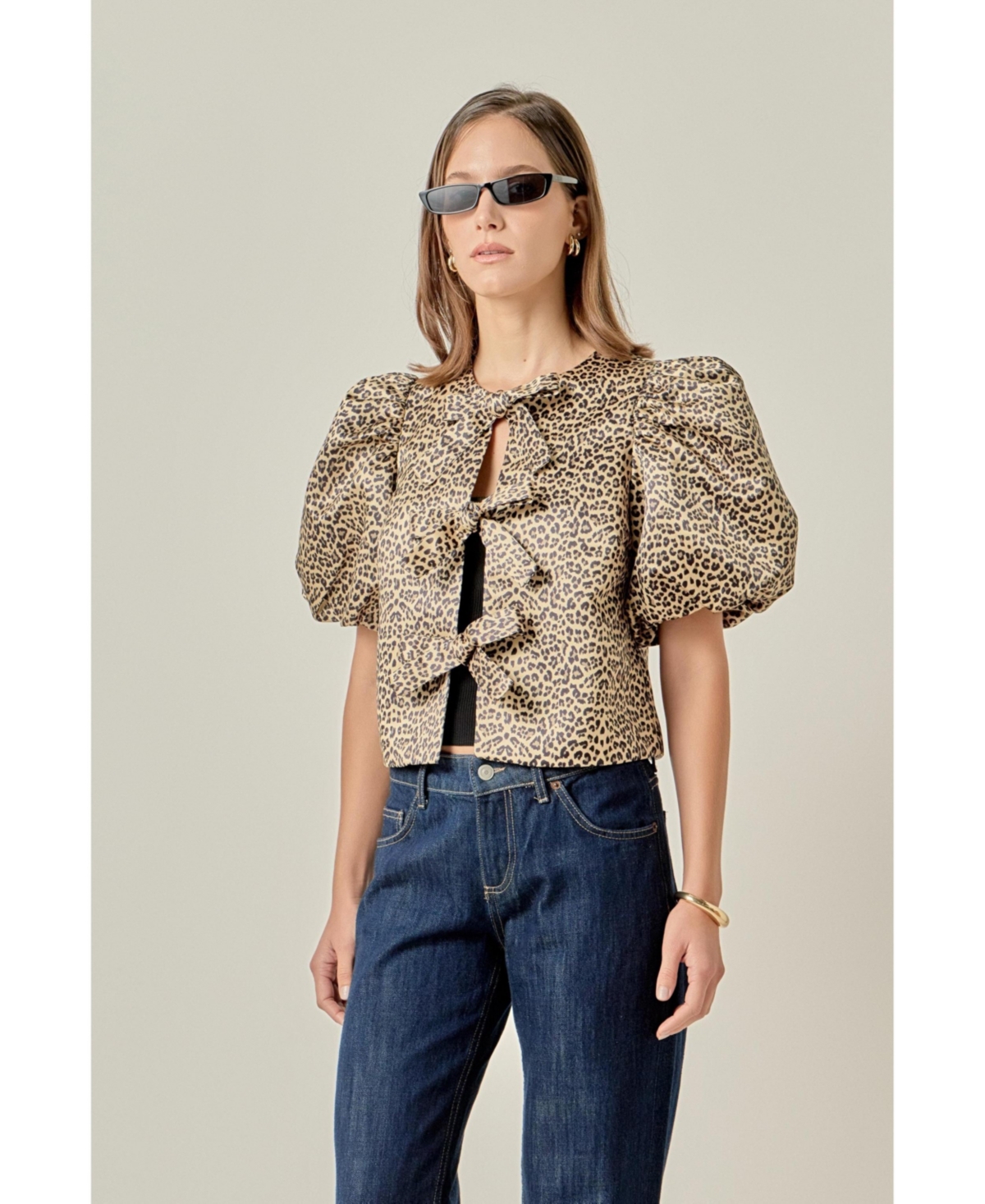 English Factory Women's Bow Detailed Puff Sleeve Top