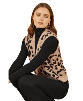 Women's Knitted Cheetah Print Tie Waistcoat