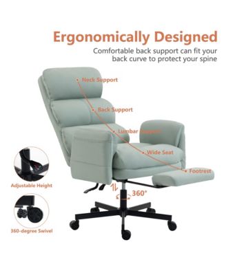 PU Leather Cross-legged Office Chair with Flip-up Arms and Headrest, High-Back Ergonomic Executive Chair with Footrest and Side Pockets