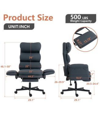PU Leather Cross-legged Office Chair with Flip-up Arms and Headrest, High-Back Ergonomic Executive Chair with Footrest and Side Pockets