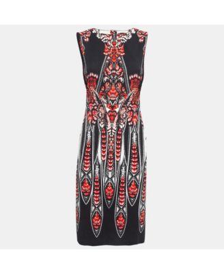 Women's Black/red Printed Stretch Crepe Short Dress