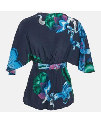 Women's Multicolor Printed Silk V-Neck Top