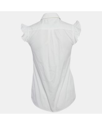 Women's White Button Front Cap Sleeve Blouse