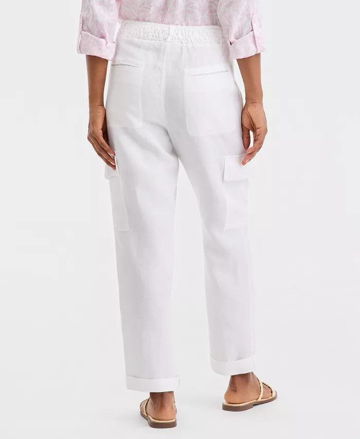 Women's Linen Smocked Cargo Pants - thumbnail 7