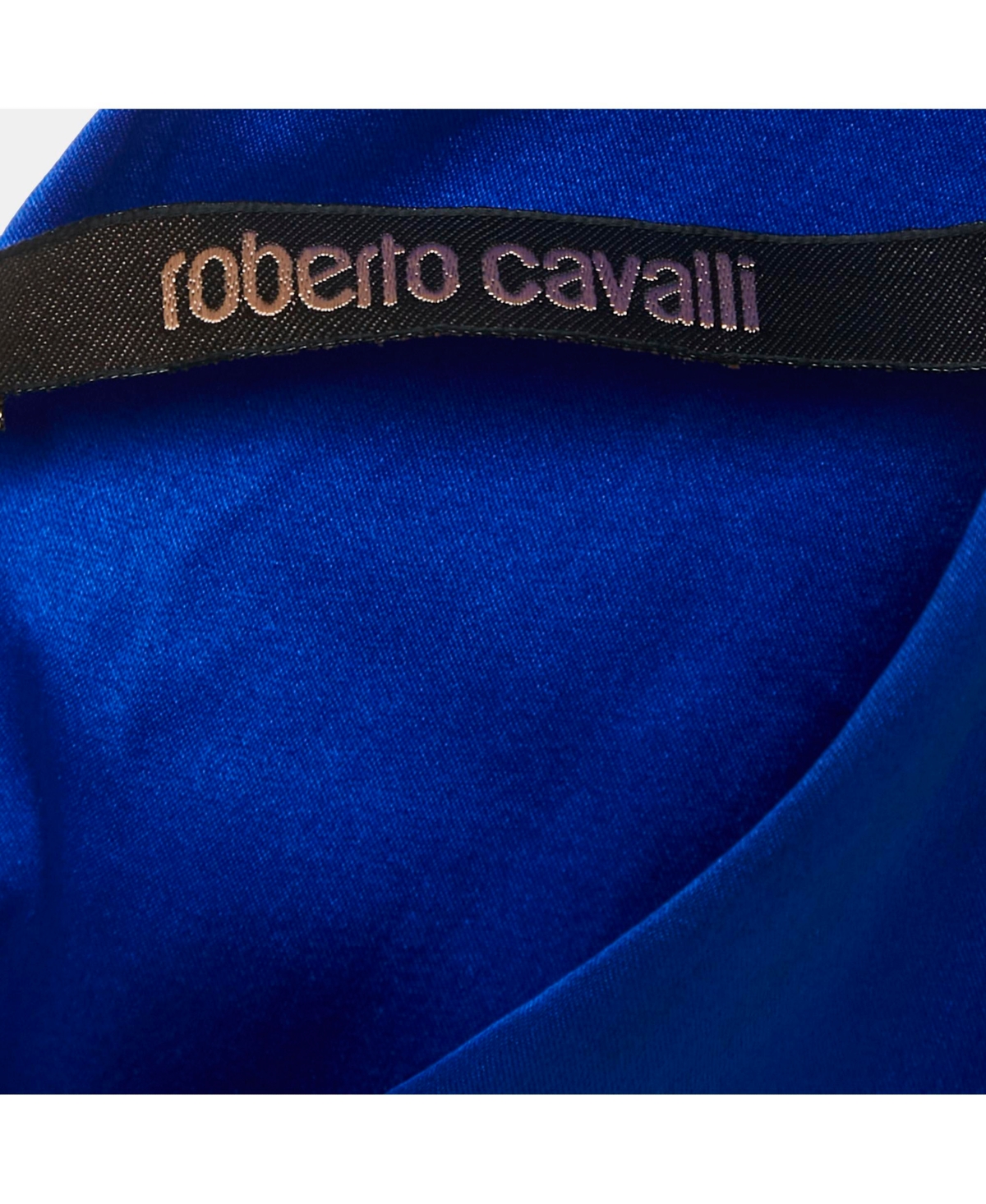 Pre-Owned Roberto Cavalli Women's Blue Stretch Satin Metal Detail Short Dress