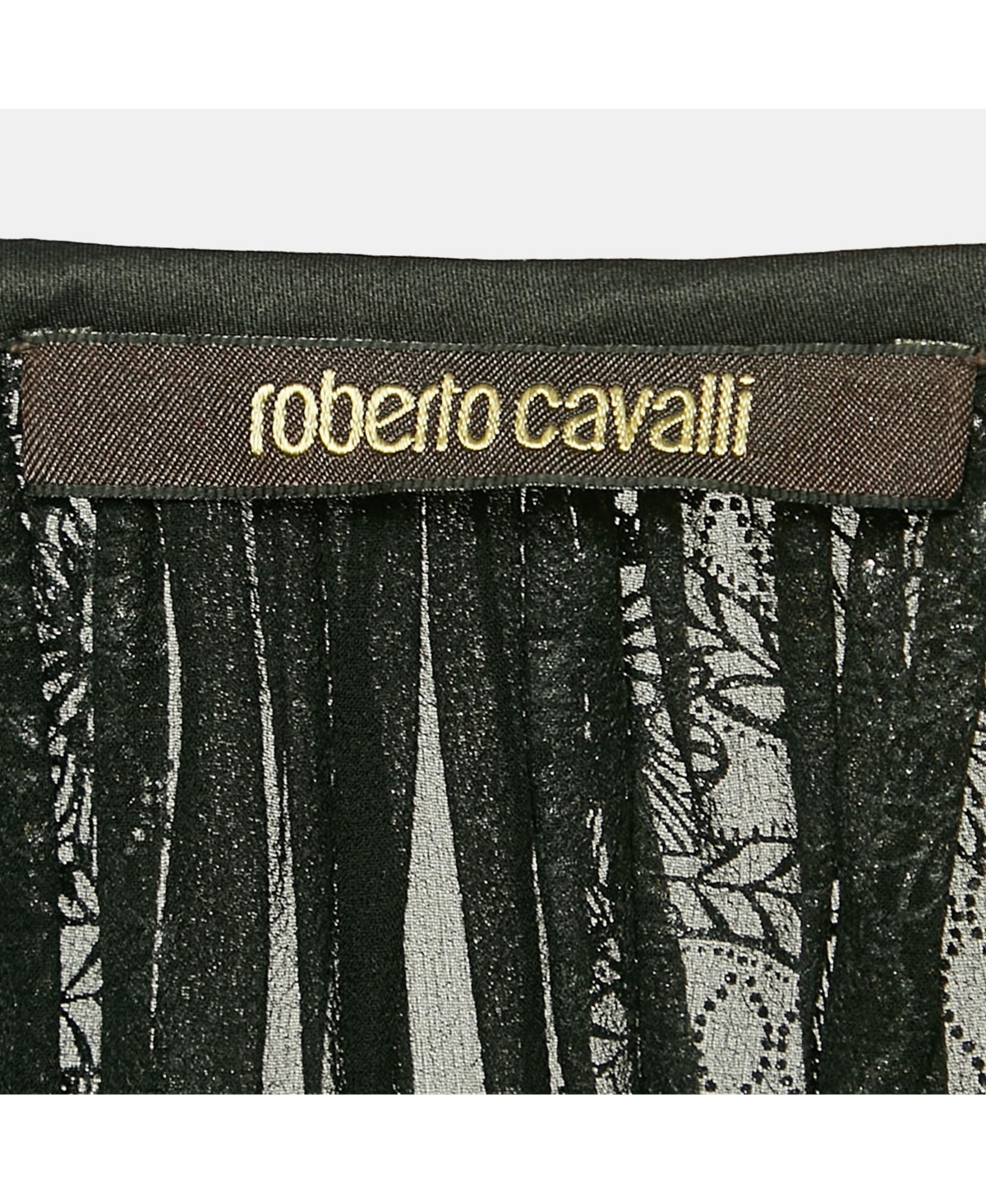 Pre-Owned Roberto Cavalli Women's Black Painted Silk A-Line Blouse