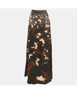 Women's Black/brown Printed Satin Silk Maxi Skirt