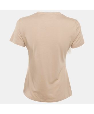 Women's Beige Cotton And Modal Faux Feather Detail T-Shirt