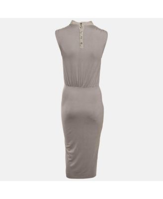 Women's Grey Jersey And Satin Sleeveless Midi Dress