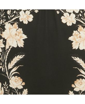 Women's Black Floral Print Jersey Ruche Neck Short Dress