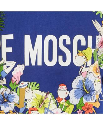 Women's Blue Printed Cotton Crew Neck Sweatshirt