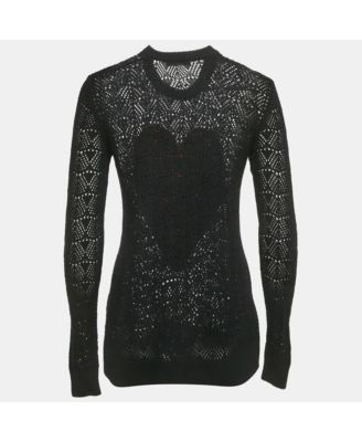 Women's Black Patterned Knit Heart Patch Detail Sweater