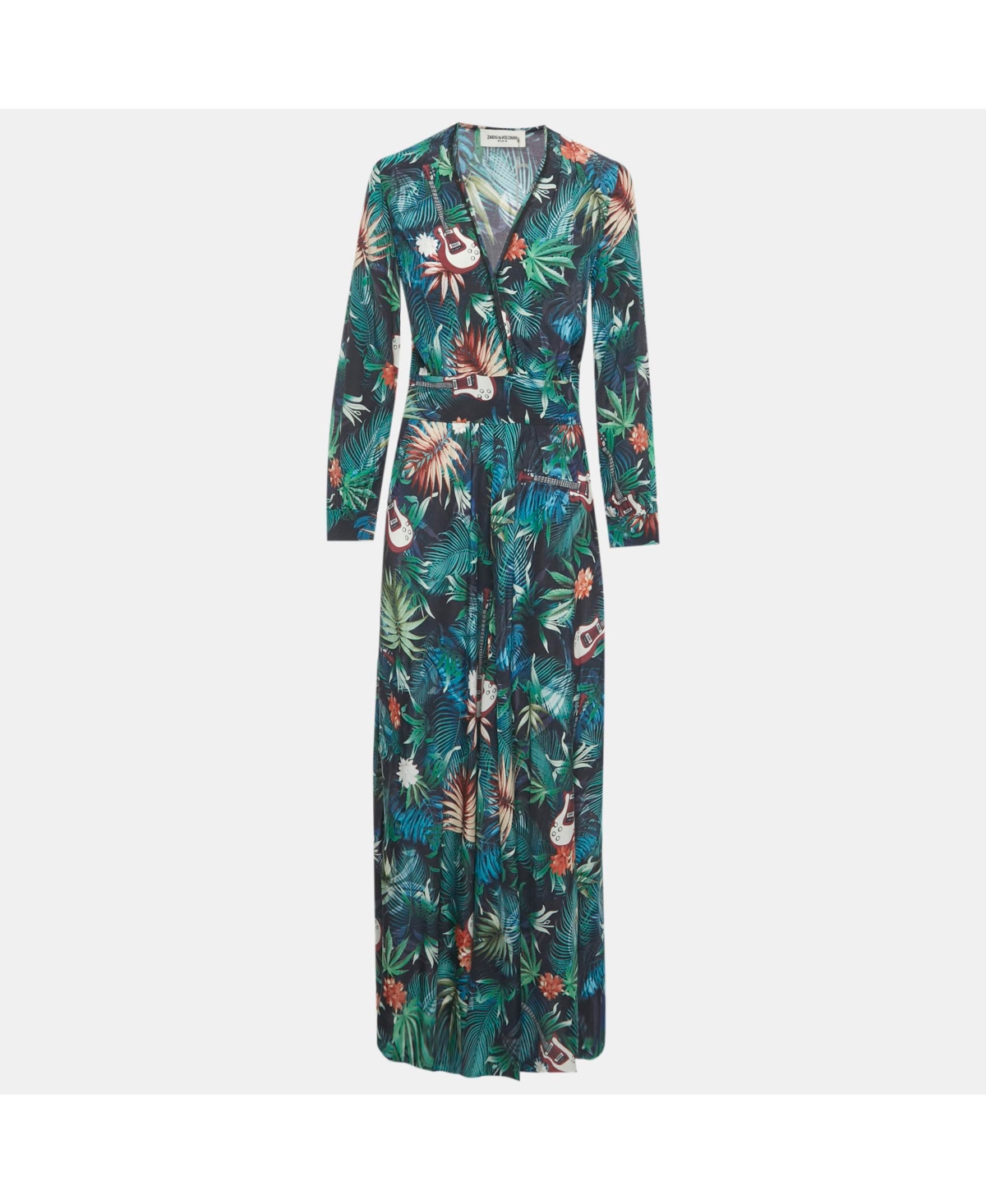 Pre-Owned Zadig & Voltaire Women's Green Jungle Print Crepe Roumi Long Dress