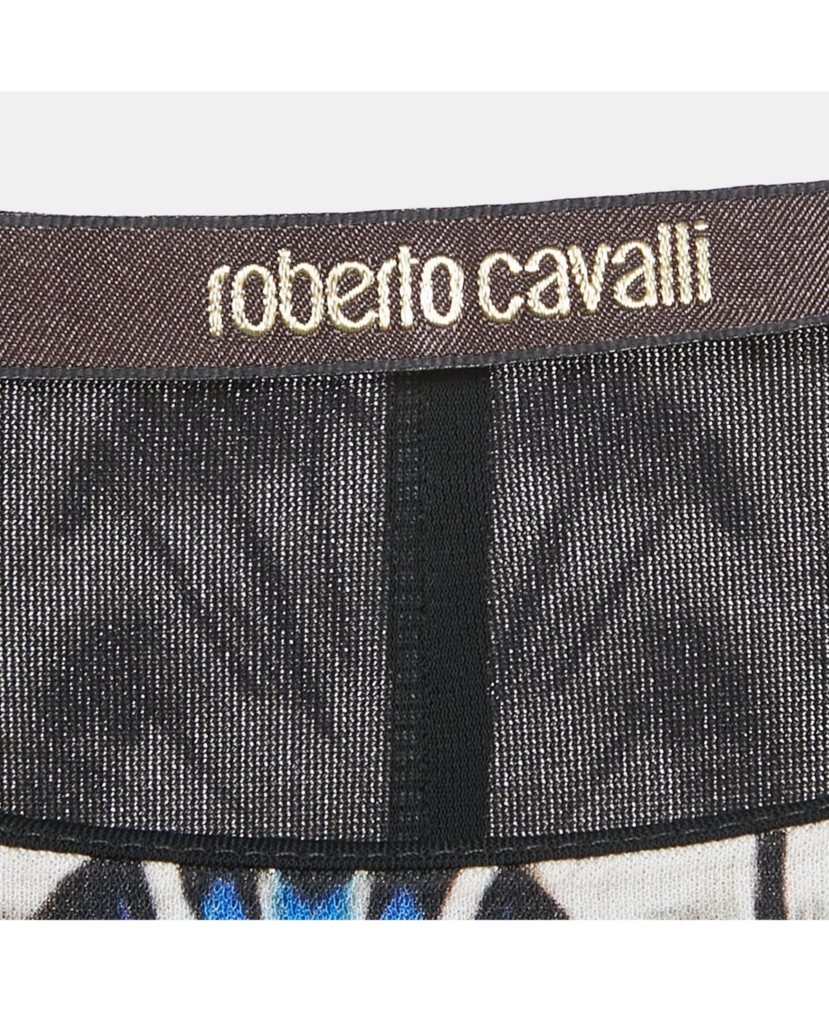 Pre-Owned Roberto Cavalli Women's Blue Printed Jersey Long Sleeve Dress