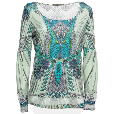 Women's Multicolor Printed Jersey Lace Trimmed Top