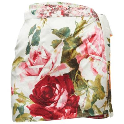 Women's White Floral Print Satin Mini Wrap Skirt