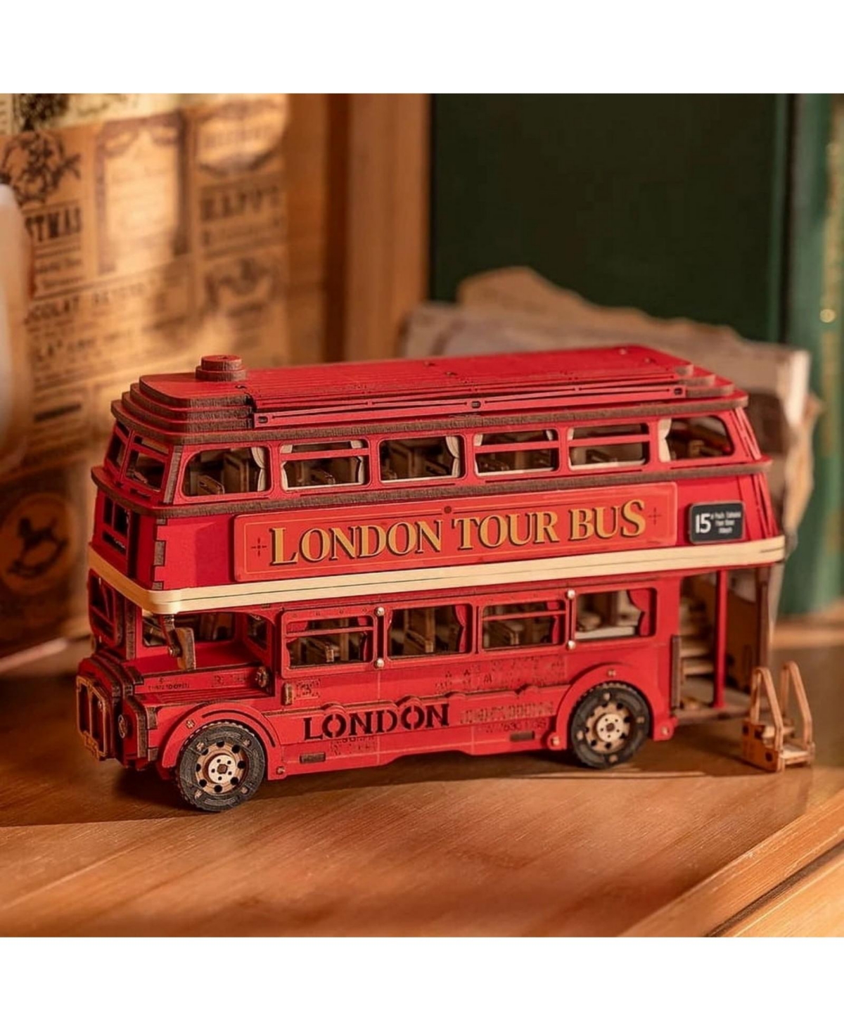 Robotime 3D Puzzles London Tour Bus Car Model Toy Crafts Construction Gifts for Boys Girls Adults