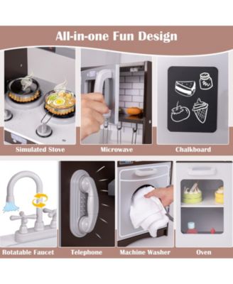 Interactive Corner Toy Kitchen Set with Light, Sounds, and Storage Cabinets - Dark Brown