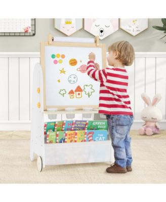 4 In 1 Kids Art Easel With Adjustable Height Whiteboard Blackboard And Study Table