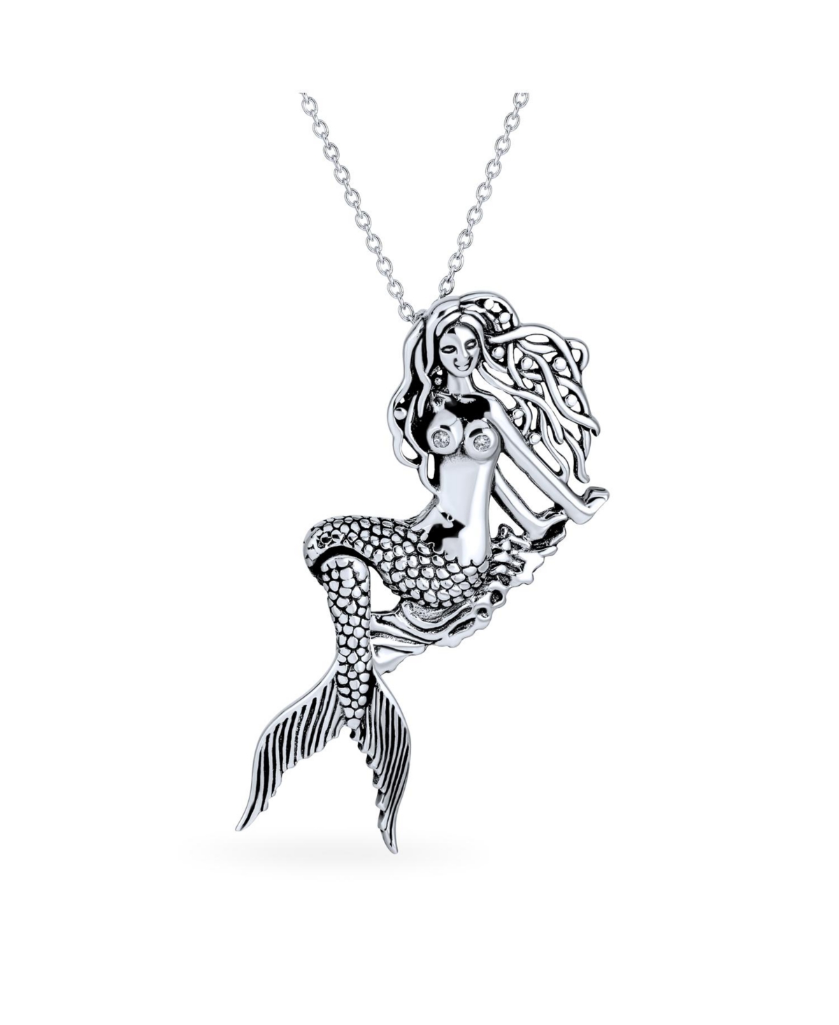 Bling Jewelry Nautical Mermaid Pendant Necklace with Sanddollar & Seashell Stud Earrings Jewelry Set Sterling Silver