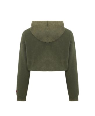 Women's Acid-Washed Cropped Cotton-Blend Pullover Hoodie